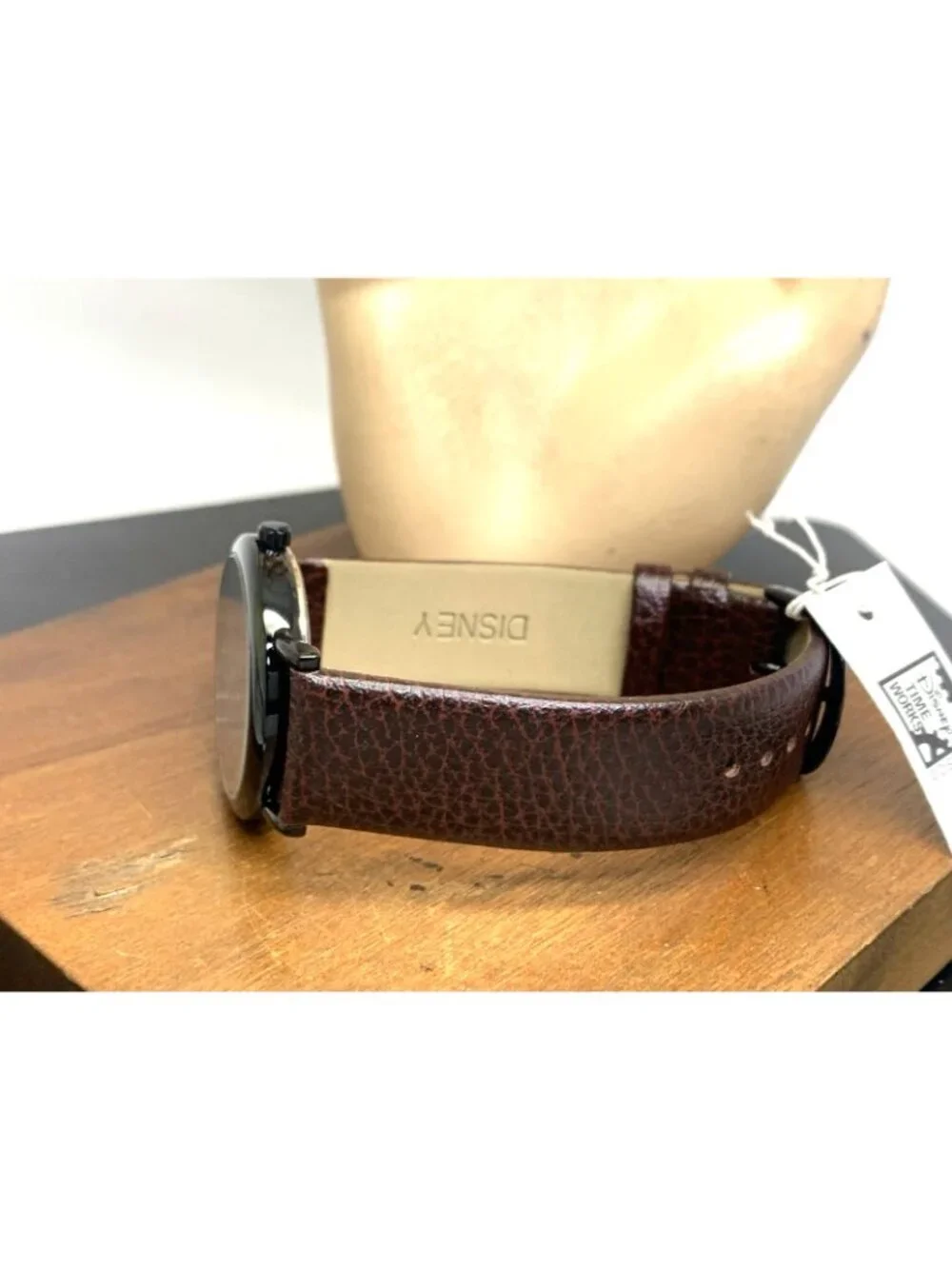 Disney Time Works Disneyland Unisex Watch Black Quartz Brown Leather Strap 34mm